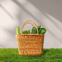 Load image into Gallery viewer, Image of a wicker shopping bag with a cane handle, perfect for carrying groceries and vegetables with ease