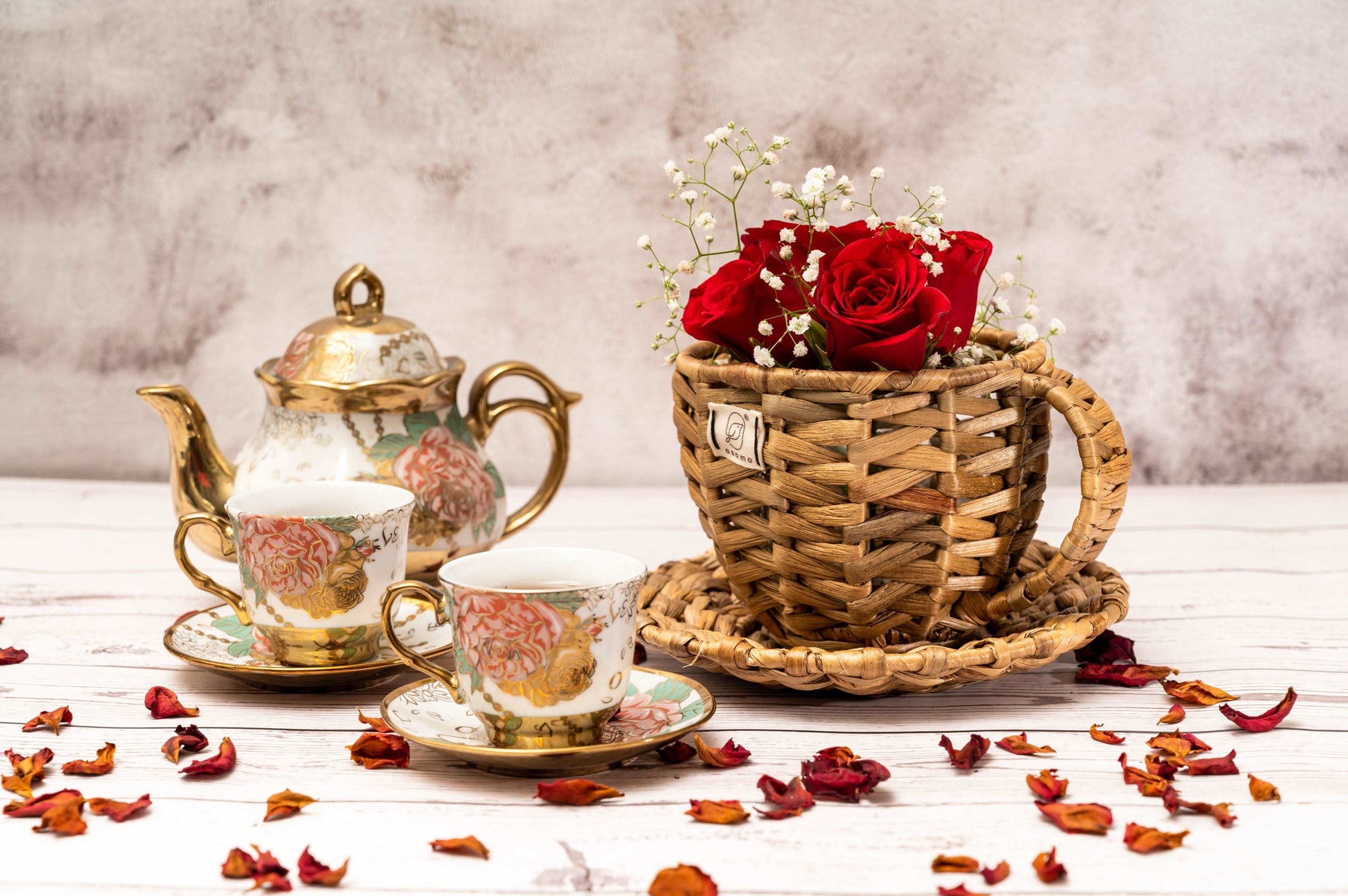 wicker tea cup and saucer planter Wicker Cup & Saucer Planter